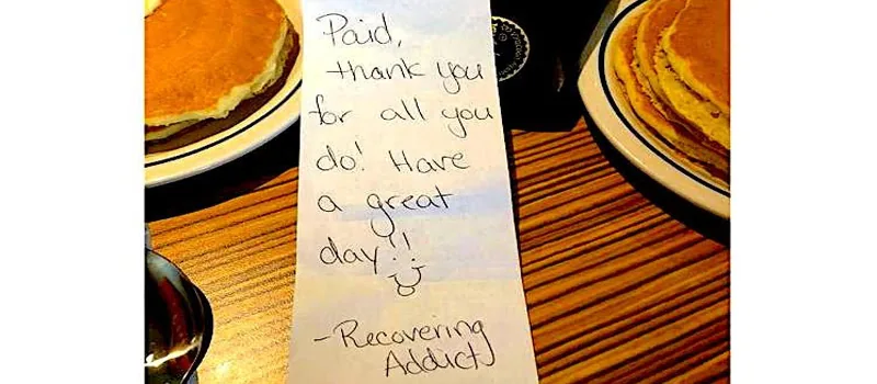 ‘Recovering addict’ secretly treats a table of EMTs to breakfast, bringing them to tears addiction recovery ebulletin thank you breakfast for emt