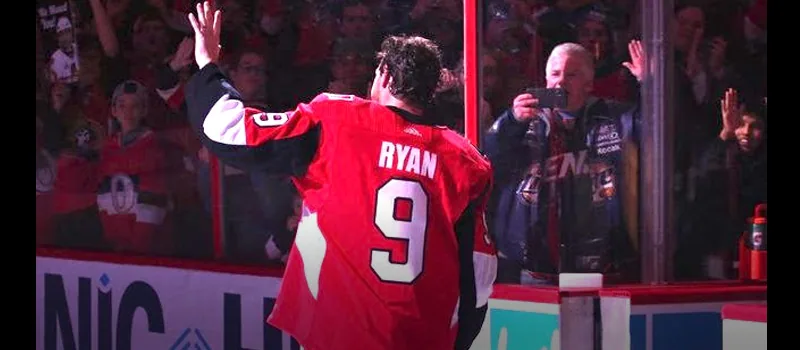 NHL player wipes away tears after hat trick in return from alcohol rehab addiction recovery ebulletin Bobby Ryan sobriety